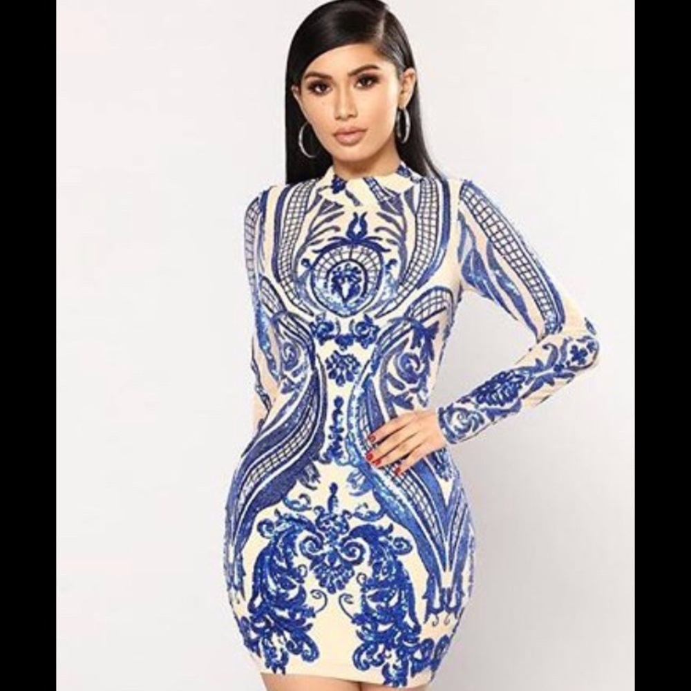 Fashion Nova Blue Sequin Dress